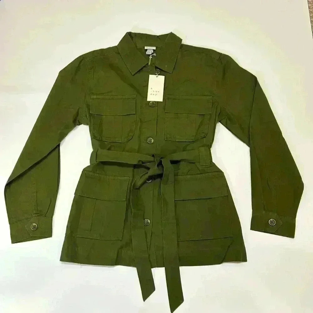 A New Day Jacket Women's Small Button Up Pocket Cotton Tactile Olive Layer Hike